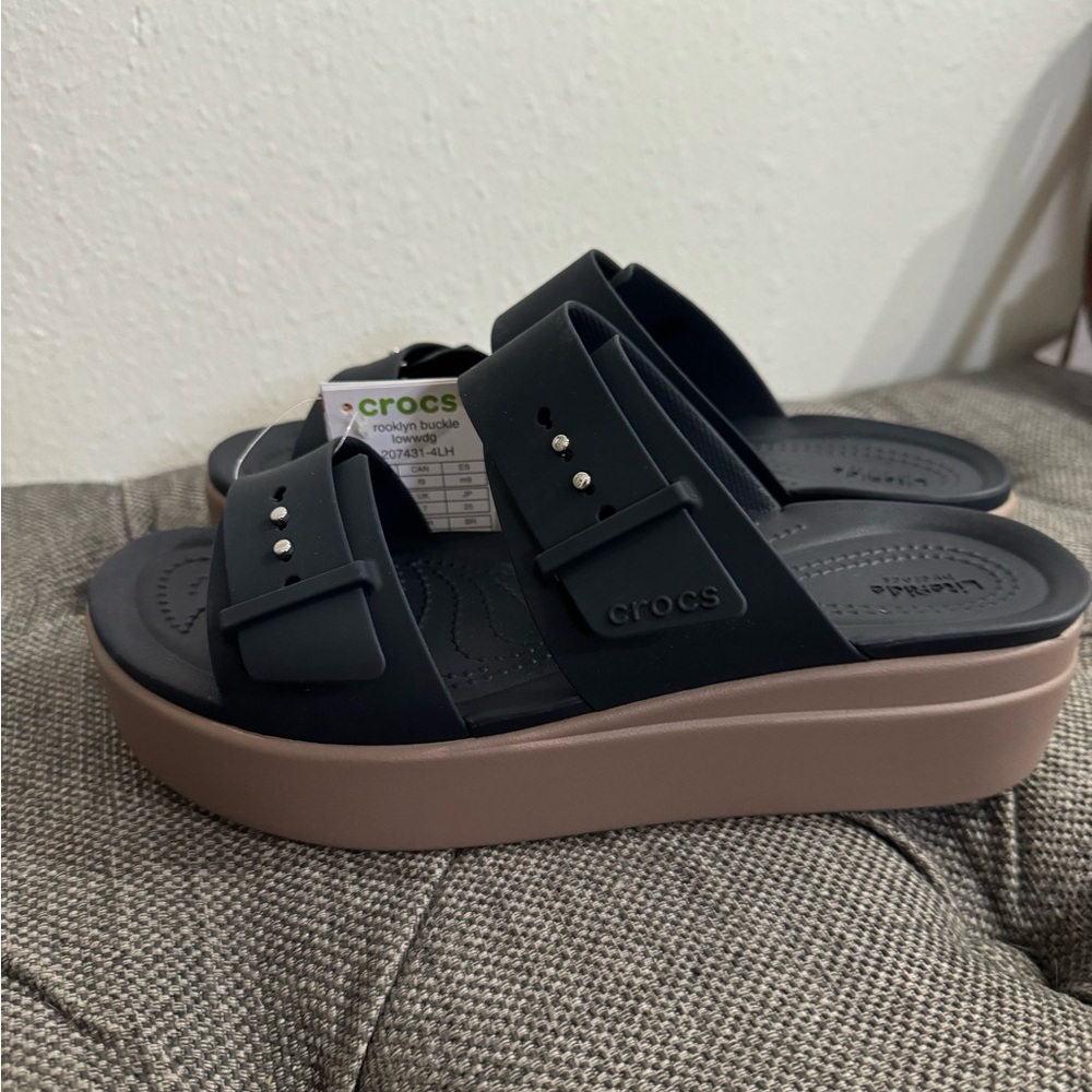 Crocs Rubber Brooklyn Slip On Wedges Sandals Platform Navy Blue